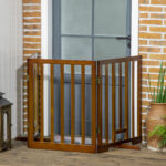 Cancellino per Cani Pieghevole a 3 Pannelli con Piedini Antiscivolo per Corridoi, Scale e Stanze, in Legno di Pino, 181x35x76 cm, Marrone Scuro - immagine 9