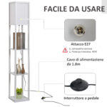 Lampada da Terra con 3 Mensole Integrate, Attacco E27 Potenza 40W, Arredamento Moderno in MDF, 26x26x160cm, Bianco - immagine 6