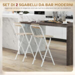 Set 2 Sgabelli da Bar Pieghevoli con Poggiapiedi, in Legno e Acciaio, 37x45x87 cm, Legno - immagine 5