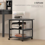 Carrello Porta Stampante a 3 Ripiani con 4 Ruote, Legno e Acciaio, 50x50x52,5cm, Nero - immagine 4