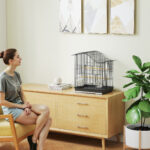 Gabbia per Uccelli a 4 Porte con 2 Ciotole, 2 Posatoi e Vassoio, in Metallo e Plastica, 47,5x36x54,5 cm, Nero - immagine 8