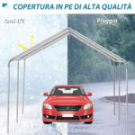 Tendone per Auto in Acciaio Zincato con Kit di Ancoraggio, 5,95x2,94x2,6m - Bianco - immagine 7