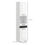 Colonna Bagno in MDF con Ripiano Aperto, Cassetto e Armadietto Chiuso, 37x32,5x170 cm, Bianco - immagine 3