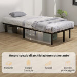 Struttura Letto Industriale a 28 Doghe con Spazio Contenitore, in Legno e Acciaio, 190x90x31 cm, Nero e Legno - immagine 5