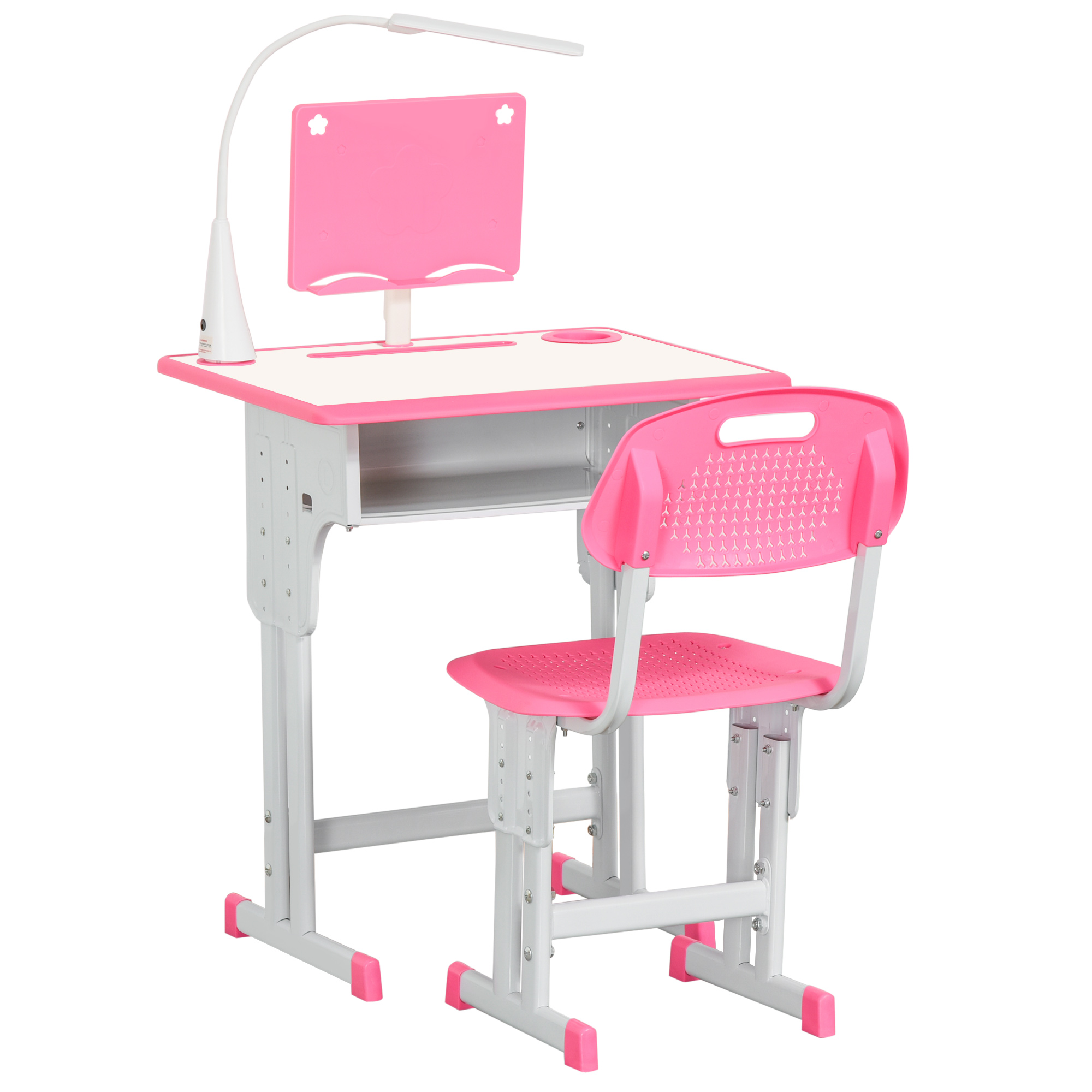 gPGa9d19b8d12632d.jpg Set Scrivania e Sedia per Bambini 6-12 Anni ad Altezza Regolabili, Banco Scuola con Lampada, Cassetto, Gancio, Portapenne e Leggio, Set Banco con Sedia per Bambini in Acciaio e MDF, Rosa - immagine 1