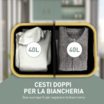 Cesto Portabiancheria da 80L a 2 Sezioni con Coperchio, in Tessuto non Tessuto e Bambù, 54x34x58,5 cm, Nero - immagine 4