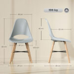 Set di 2 Sedie da Pranzo in Plastica e Legno Stile Nordico con Schienale Curvato, Grigio - immagine 3