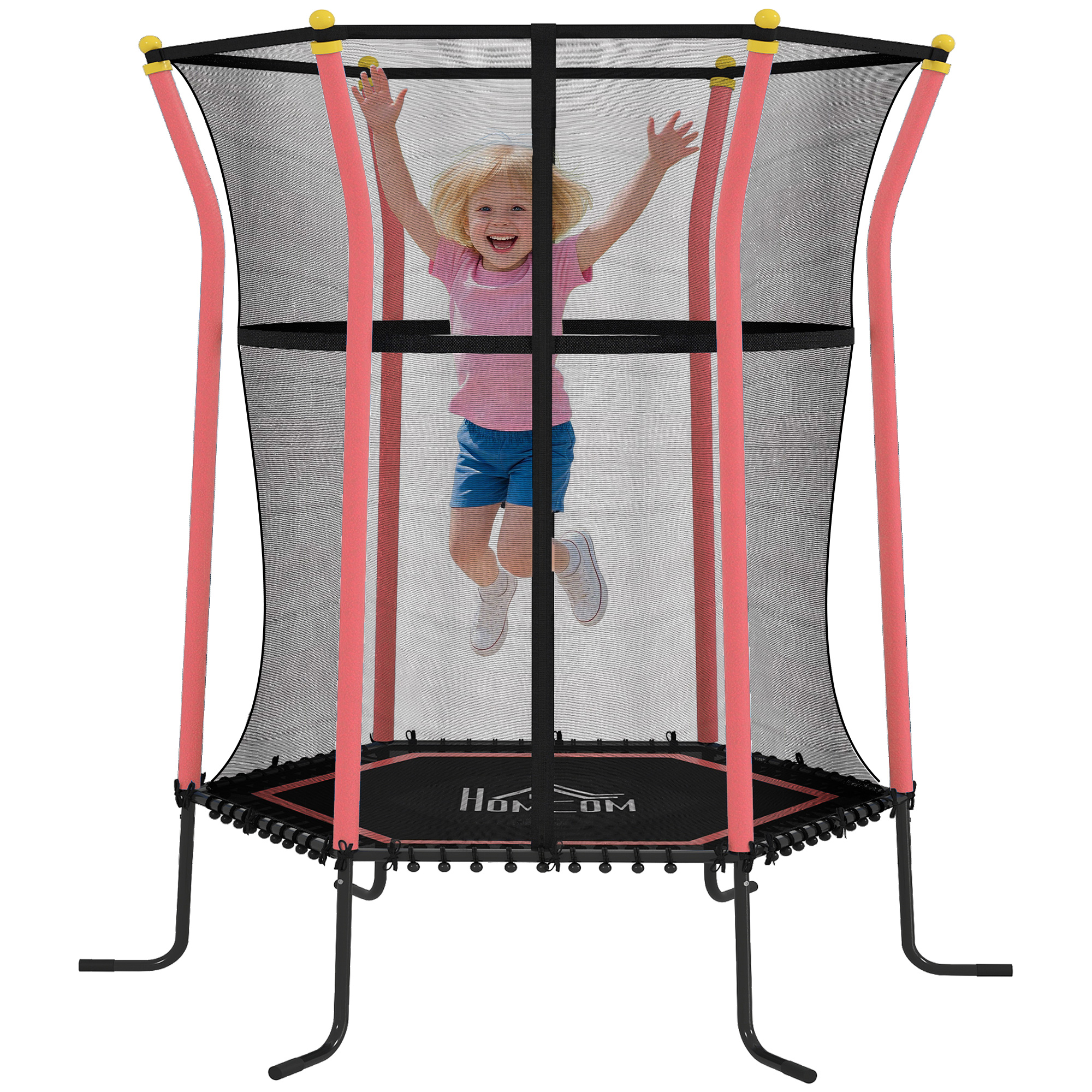gWi39419c0a7b47b0.jpg Tappeto Elastico per Bambini con Ingresso a Cerniera e Pali Imbottiti, Ø163,5x190 cm, Rosso - immagine 1
