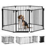 Cancelletto di Sicurezza per Cani Pieghevole a 8 Sezioni, Sistema di Blocco e Chiusura Automatica, Nero