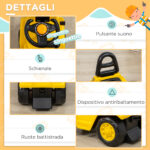 Trattore a Pedali per Bambini 3-4 Anni con Muletto e Spazio Portaoggetti, 86x27,5x47,5 cm, Giallo e Nero - immagine 6