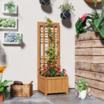 Fioriera con Traliccio per Rampicanti con Foro di Drenaggio e Fodera, in Legno, 40x40x120 cm, Marrone - immagine 8