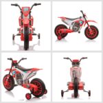 Moto da Cross Elettrica per Bambini da 3-5 Anni, Moto Elettrica per Bambini con Batteria 12V Ricaricabile e Rotelline Rimovibili, 106,5x51,5x68cm, Rosso - immagine 8