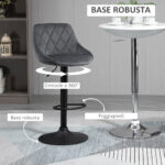 Set 2 Sgabelli da Bar con Altezza Regolabile, Base in Metallo e Seduta Finta Pelle, Sgabelli Cucina Alti Moderni Girevoli con Schienale e Poggiapiedi 46x48x83-104cm, Grigio e Nero - immagine 5