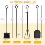 Portalegna Rialzato per Camino in Acciaio Antiruggine, Porta Legna da Interni ed Esterni, 4 Attrezzi Inclusi, 75x30x60cm - immagine 7