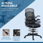 Sedia da Ufficio con Supporto Lombare, Altezza Regolabile e Braccioli Ribaltabili, 59x65x102-122 cm, Nero - immagine 4