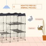 Recinto per Animali Domestici Modulabile e Multilivello con Rampa e 2 Porte in Acciaio e PP, 105x70x116 cm, Nero - immagine 7