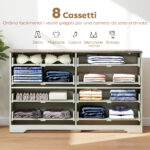 Cassettiera 8 Cassetti Moderna in Legno, 140x40x86 cm, Noce e Grigio Chiaro - immagine 4