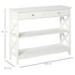 Tavolo Consolle con 2 Cassetti e 2 Mensole, Consolle Ingresso e Soggiorno in MDF, 1x30,5x80cm, Bianco - immagine 3