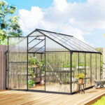 Serra per Orto in PC e Alluminio con Porta a Battente e 2 Finestre Regolabili, 304x247x205 cm, Nero - immagine 9