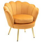 Poltrona a Conchiglia, Poltroncina Vintage, Poltroncina da Camera e Salotto, Design Elegante, con Schienale Alto, 76x67x74cm, Giallo