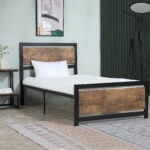 Struttura Letto Singolo in Legno e Acciaio con Doghe in Stile Industriale, 90x2cm - immagine 2