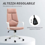 Sedia da Ufficio in Tessuto con Dondolo, Altezza Regolabile e Seduta Girevole, 63x63x117-127 cm, Rosa - immagine 4