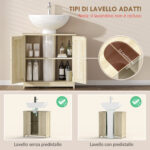 Mobile Sottolavabo a 2 Ante con Ripiano Regolabile e Intaglio a U, 60x30x60 cm, Rovere - immagine 4