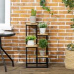 Scaffale per Piante a 4 Livelli in Metallo e Legno per Interni ed Esterni, 34x34x66cm - immagine 7