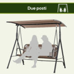 Dondolo da Giardino Terrazza 3 Posti con Tettuccio Regolabile in Metallo e Texteline 172x110x155cm Marrone - immagine 7