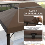 Copertura per Gazebo da Giardino 3x4 m a 2 Livelli in Tessuto Oxford 6D con Fori di Drenaggio, Caffè - immagine 5