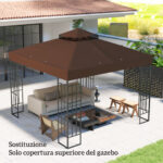 Copertura per Gazebo da Giardino 3x3m UPF30+ a 2 Livelli in Poliestere color Caffè - immagine 8