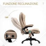 Poltrona da Ufficio Massaggiante Riscaldante con Altezza Regolabile, Schienale Inclinabile, in Tessutto Effetto Lino, Beige | Aosom Italy - immagine 6