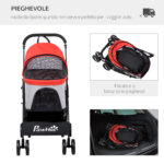 Passeggino per Cani Pieghevole con Trasportino Rimovibile e Tettuccio, 82x49,5x98cm, Rosso - immagine 5