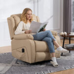 Poltrona Relax Reclinabile con 8 Punti Massaggianti, Riscaldanti e Poggiapiedi, 87x97X1 cm, Beige - immagine 2