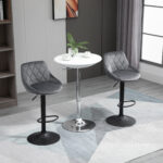 Set 2 Sgabelli da Bar con Altezza Regolabile, Base in Metallo e Seduta Finta Pelle, Sgabelli Cucina Alti Moderni Girevoli con Schienale e Poggiapiedi 46x48x83-104cm, Grigio e Nero - immagine 2