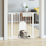 Cancellino per Cani Regolabile con Porta Piccola e Chiusura Automatica, 75-103x76cm, Bianco - immagine 2