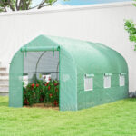 Serra a Tunnel Anti-UV con 6 Finestre a Rete e Ingresso Arrotolabile, in Metallo e PE, 4x2x2 m, Verde - immagine 9