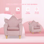 Poltrona per Bambini in Tessuto Effetto Velluto Rosa con Schienale a Corona, 50,2x41,9x57,8 cm - immagine 5
