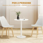 Tavolo da Cucina Rotondo per 2 Persone dal Design Moderno in Acciaio, Ø60x72 cm, Bianco - immagine 4