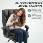 Sedia da Ufficio Reclinabile a 155° con Poggiapiedi, Doppia Imbottitura e Rivestimento in Finta Pelle, Nero - immagine 5