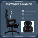 Sedia da Gaming con Supporto Lombare, Sedia Ufficio Ergonomica con Altezza Regolabile in Tessuto Nero e Blu, 65x65x119-129cm - immagine 6