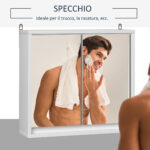 Armadietto Bagno a 2 Ante con Specchiera e Ripiano Regolabile in MDF, 48x14,5x45cm, Bianco - immagine 5