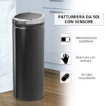 Pattumiera Automatica con Sensore a Infrarossi e Capacità 50L, Acciaio Inox e Plastica, Nero, 30,5x30,5x81,5cm - immagine 6