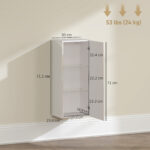 Mobiletto Bagno Pensile con 2 Ripiani in Vetro Regolabili e Anta Senza Maniglia, Bianco Lucido - immagine 3