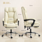 Sedia da Ufficio Reclinabile a 155° con Poggiapiedi, Doppia Imbottitura e Rivestimento in Finta Pelle, Beige - immagine 3