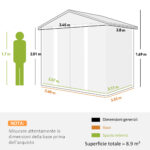 Casetta porta Attrezzi con Porte Scorrevoli e 4 Prese d'Aria, in Acciaio e PP 196x236x208 cm, Grigio Scuro - immagine 3