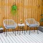 Set Mobili da Giardino in Rattan PE con 2 Sedie e Tavolino con Ripiano in Vetro, Grigio - immagine 2