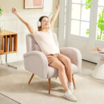 Poltrona per Salotto Moderna in Tessuto Teddy con Cuscino Lombare Sfoderabile, 77x77x83 cm, Beige - immagine 8