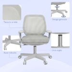 Sedia da Ufficio Ergonomica e Reclinabile ad Altezza Regolabile con 5 Rotelle, 55x48x82,5-94,5 cm, Grigia - immagine 7