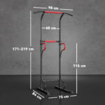 Barra per Trazioni Power Tower Stazione Fitness Multifunzione con Altezza Regolabile 171-219cm Nero Rosso - immagine 3